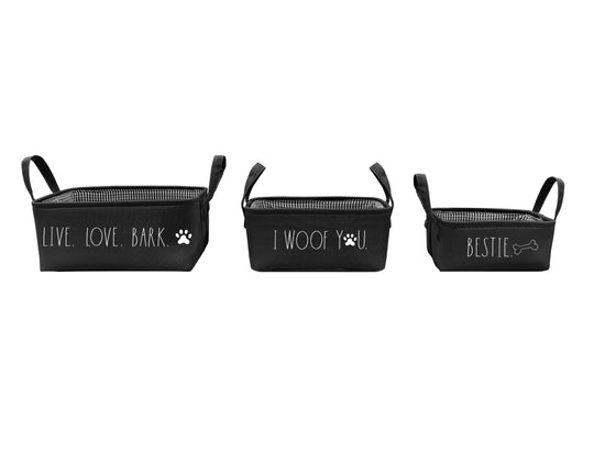Rae Dunn “Live, Love and Bark” Set of 3 Dog Storage Baskets