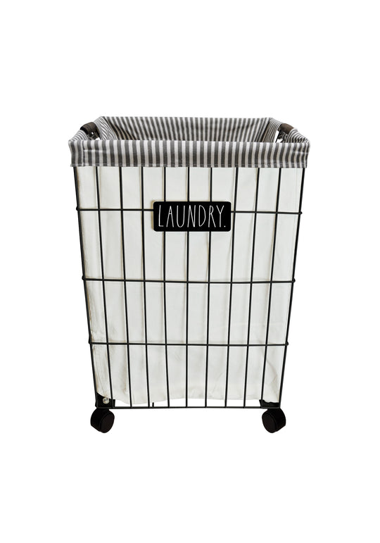 Rae Dunn “Laundry” Farmhouse Metal Laundry Hamper with Liner