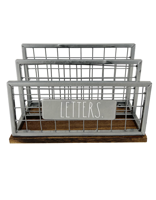 “Letters” Grey Wooden Base Wire Rae Dunn Letter Holder