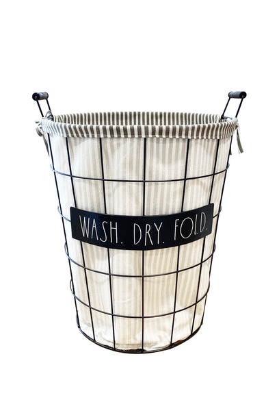 Black Round Rae Dunn Laundry Basket “Wash, Dry and Fold