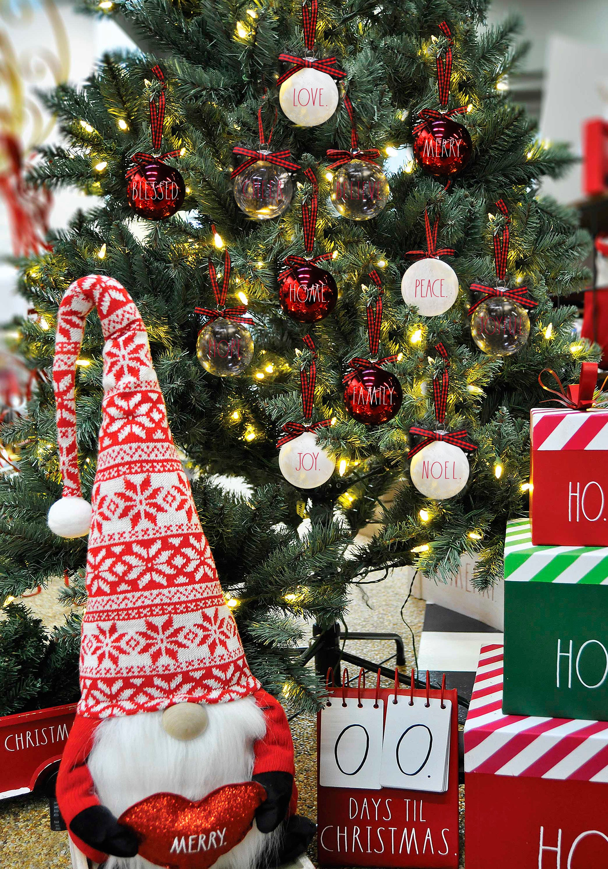 Rae Dunn Set of 12 Red and White Christmas Ornaments | DesignStyles