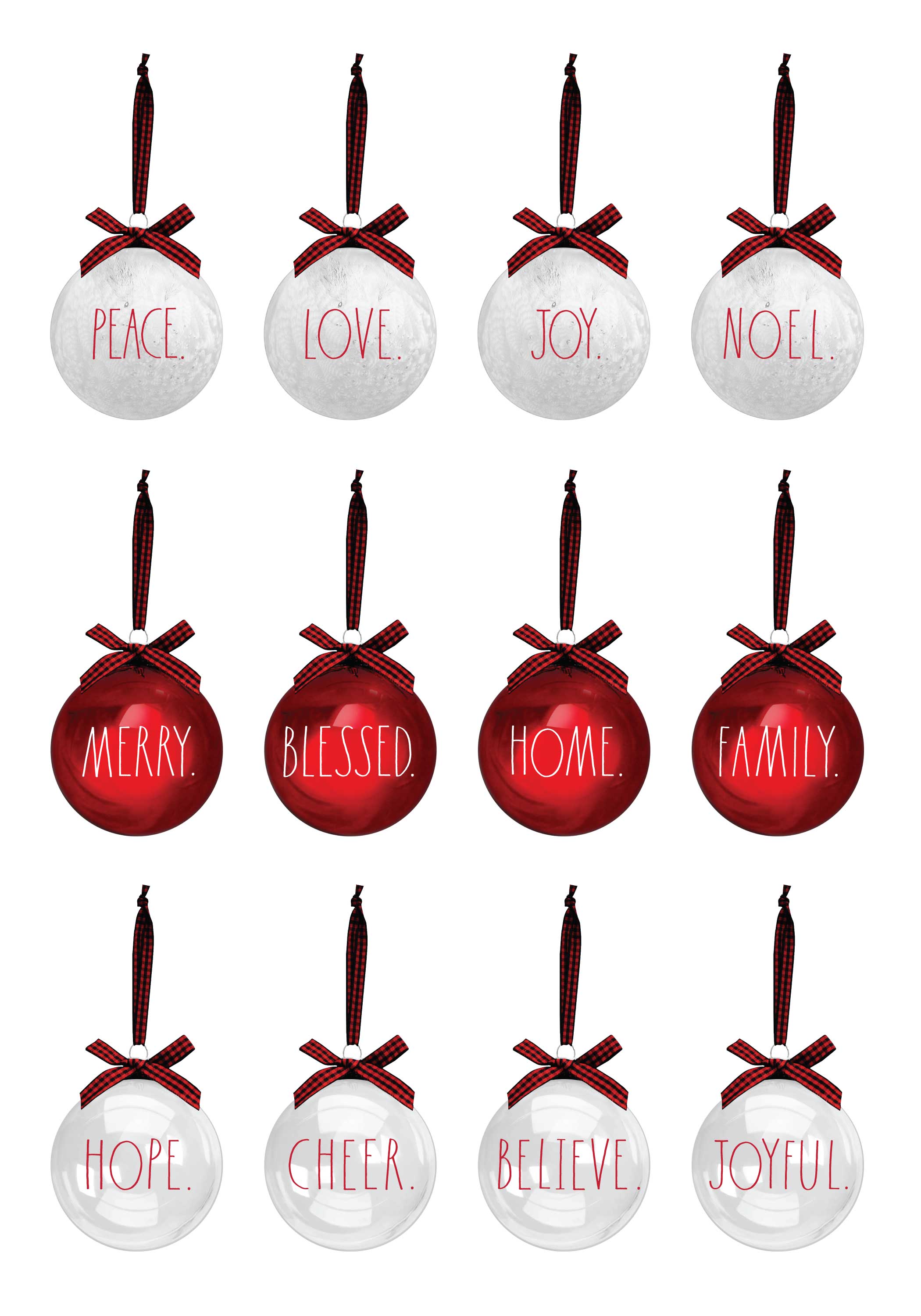 Rae Dunn Set of 12 Red and White Christmas Ornaments | DesignStyles