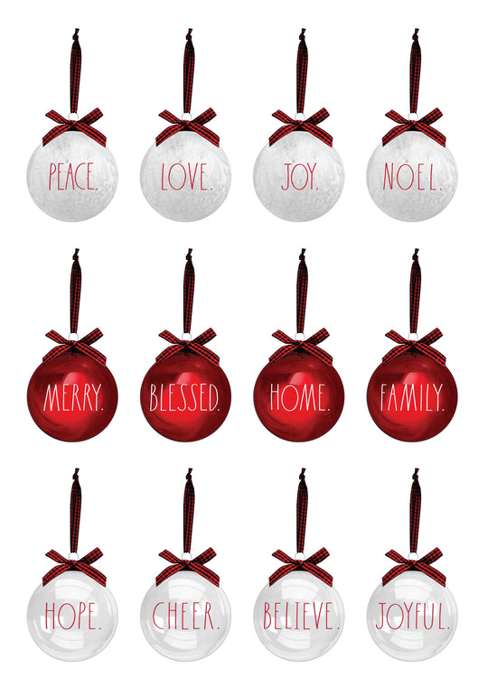 Rae Dunn Set of 12 Red and White Christmas Ornaments