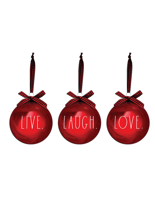 Rae Dunn “Laugh” Set of 3 Red Christmas Ball Ornaments