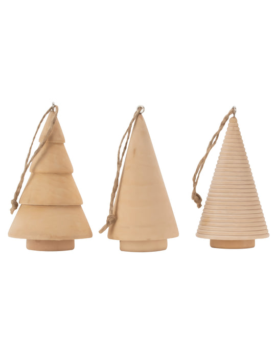 Becki Owens Set of 3 Wood Turned Cone Christmas Ornaments
