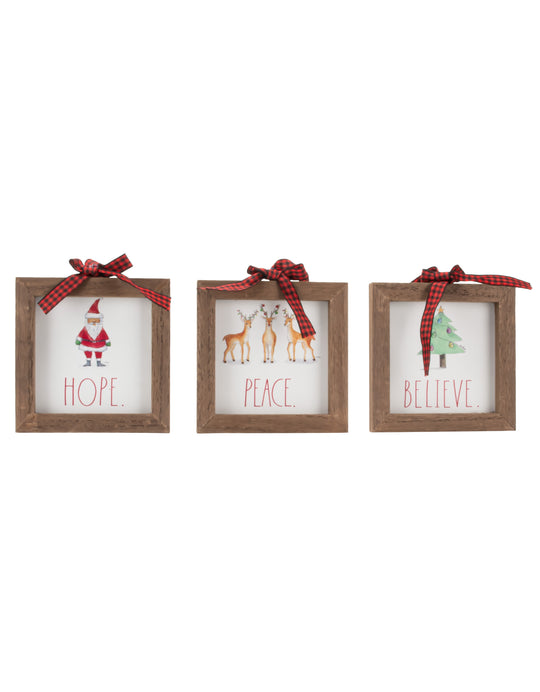 Rae Dunn “Believe” Wooden Framed Christmas Ornaments