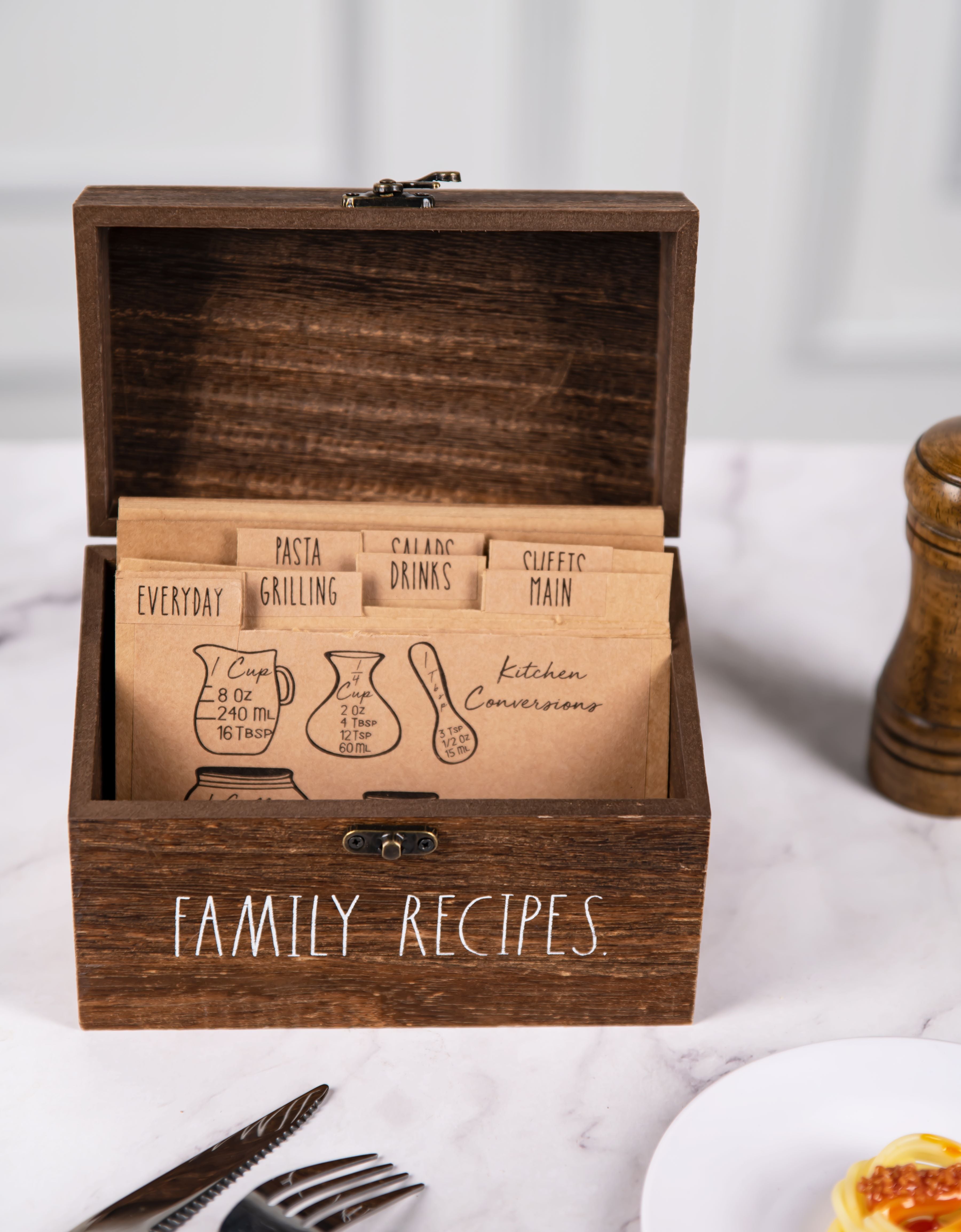Rae Dunn “Family Recipes” Vintage Wooden Recipe Box | DesignStyles