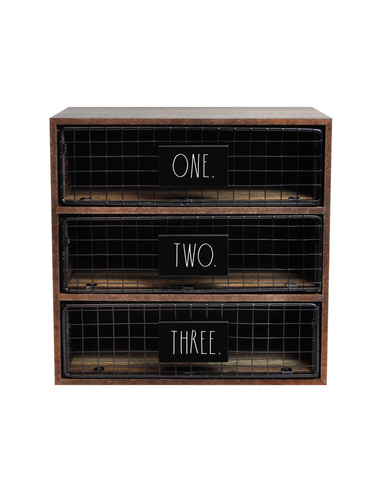 Rae Dunn “One, Two, Three” Wooden 3-Drawer Desk Organizer